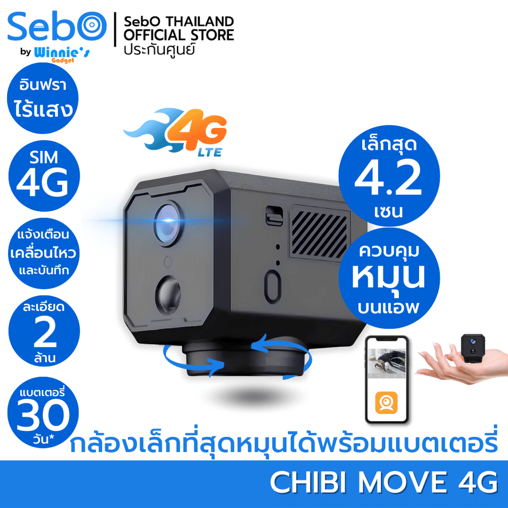 กล้องวงจรปิด ขนาดเล็ก SebO CHIBI MOVE 4G  Full HD ขนาด 4.2 cm (อินฟราเรดไร้แสง)
